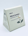 Silent Jasmine DanCong Oolong box packaging with jasmine illustration, standing on a clean white background.