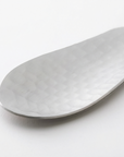 Hammered stainless steel tea scoop (8.3 × 3.5 cm) on a clean white background.